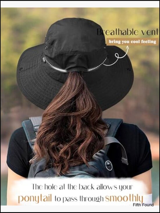 Packable Sun Hat with Ponytail Hole UPF 80+ Wide Brim Adjustable main image 6